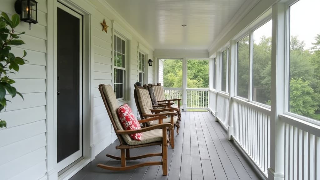 Screen room with retractable screens and composite decking on a Cape Cod home in West Islip, Suffolk County