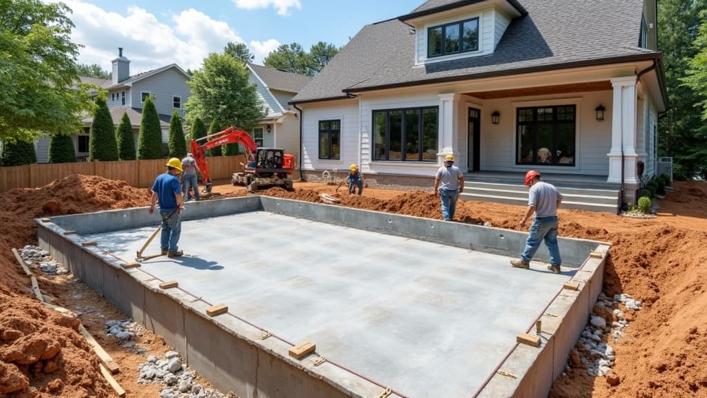Sunroom foundation preparation on a Long Island home